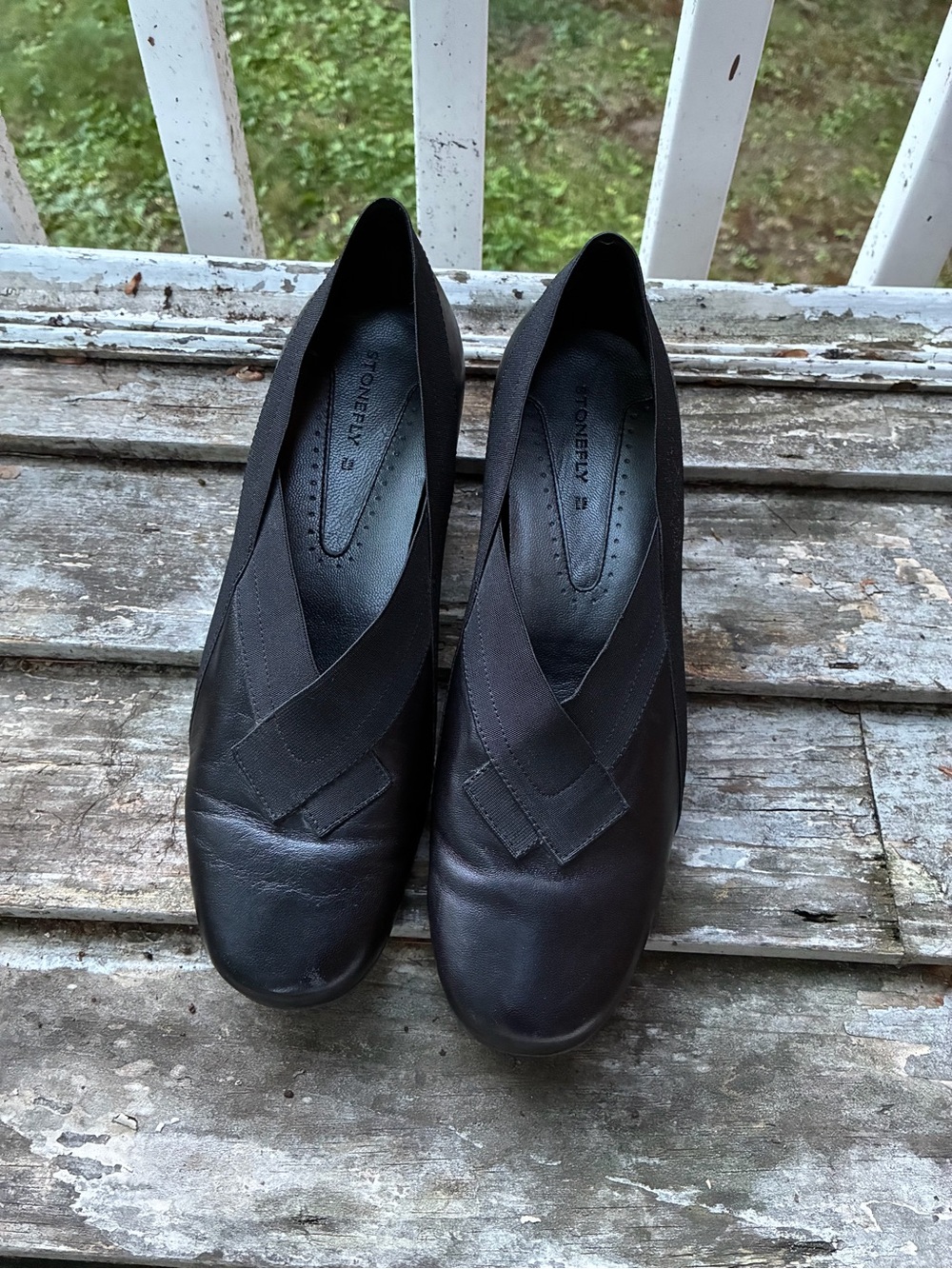 Stonefly Comfortable Black Slip-On Loafers with Elastic Cross Strap